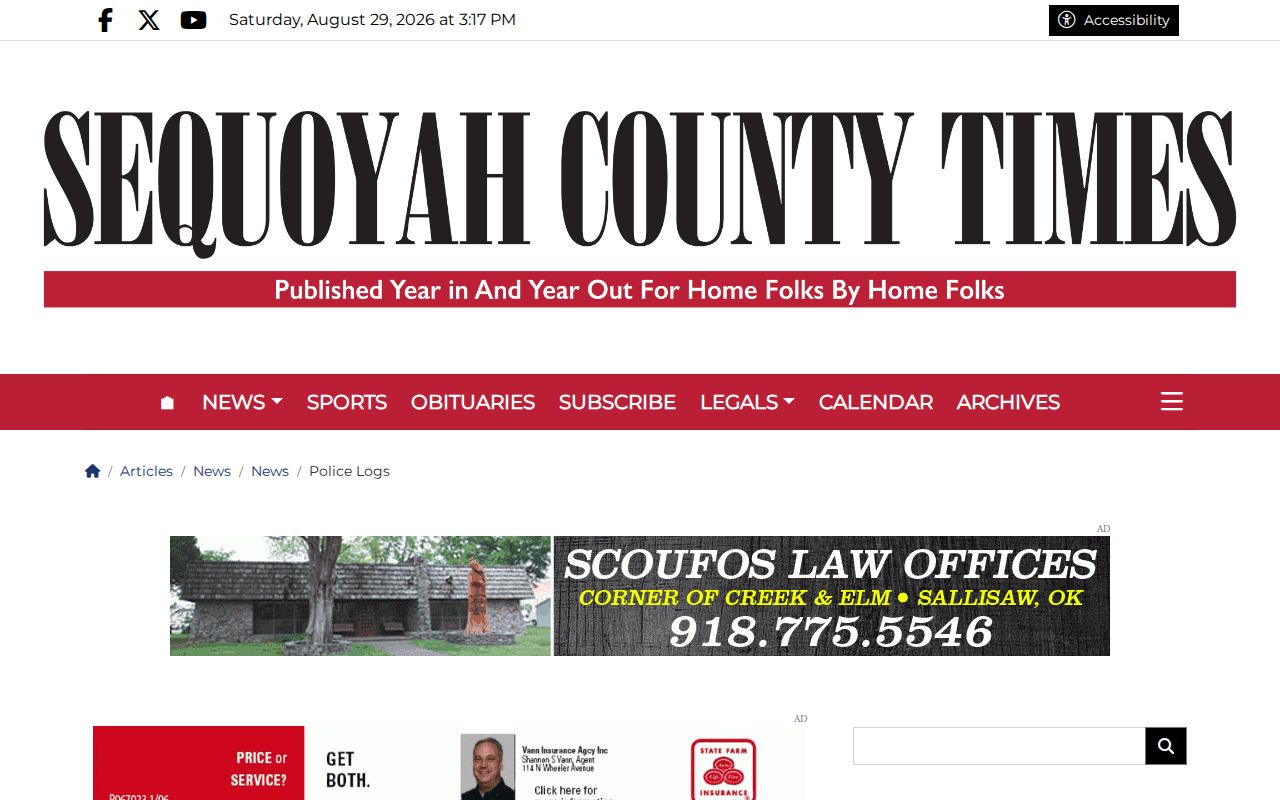 Sequoyah County Times police log source page